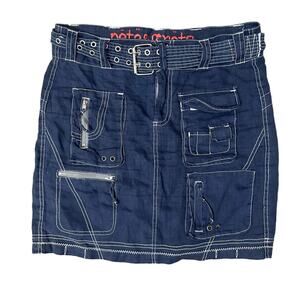 Pete & Greta Mini Skirt 100% Linen Cargo Navy Blue Belted
